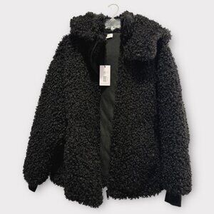New! WeWoreWhat Women's Sherpa Hooded Jacket in Black Sz XS